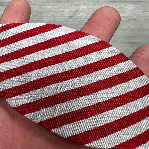 Atkinson’s Red & White Repp Stripe Silk Bowtie Bow Tie - Picture 6 of 6
